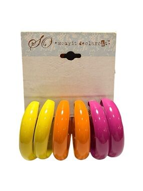 Vintage NOS Colorful Hoop Earrings Set Yellow Orange Pink Deadstock NEON
